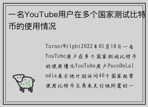 一名YouTube用户在多个国家测试比特币的使用情况 